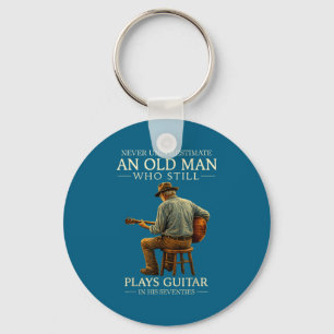 70Th Birthday Acoustic Guitar Player Key Ring