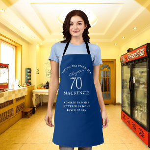 70th Birthday Add Name Elegant Blue and White Apron