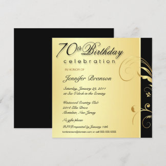 70th Birthday Adult - Elegant Gold Floral Invites