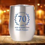 70th Birthday Aged to Perfection Custom Name Year<br><div class="desc">Super fun 70th birthday gift - wine or coffee tumbler features text that reads "Vintage - aged to perfection" Add the birthday person's age, year and name. So easy to customise - you can even change the text colour. This makes a truly one of a kind birthday gift that will...</div>