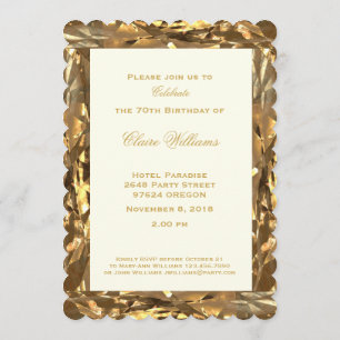 70th Birthday Anniversary Gold Ivory Elegant Invitation