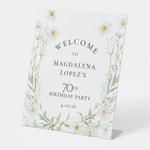 70th Birthday April Birth Flower Daisy Custom Pedestal Sign