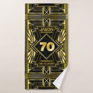 70th Birthday Art Deco Gold Black Great Gatsby Bath Towel