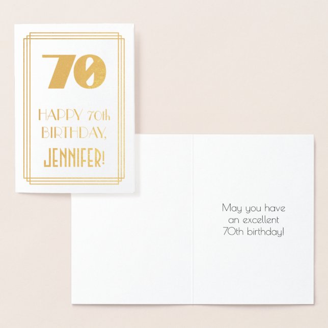 70th Birthday: Art Deco Inspired Look "70" & Name Foil Card (Display)
