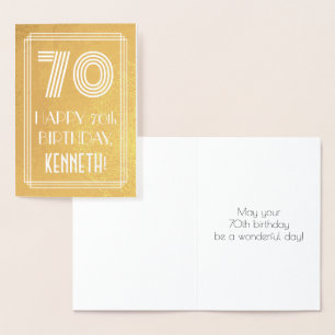 70th Birthday – Art Deco Inspired Look "70" + Name Foil Card