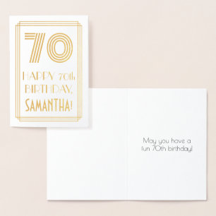 70th Birthday - Art Deco Inspired Look "70" & Name Foil Card