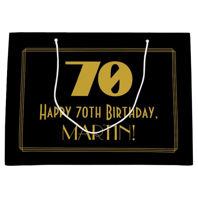 70th Birthday — Art Deco Inspired Look "70" & Name Large Gift Bag (Front)
