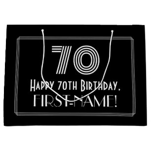 70th Birthday — Art Deco Inspired Look "70" & Name Large Gift Bag