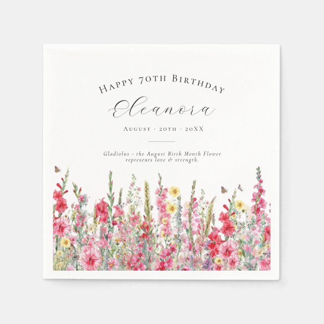 70th Birthday August Birth Flower Custom Napkin (Front)
