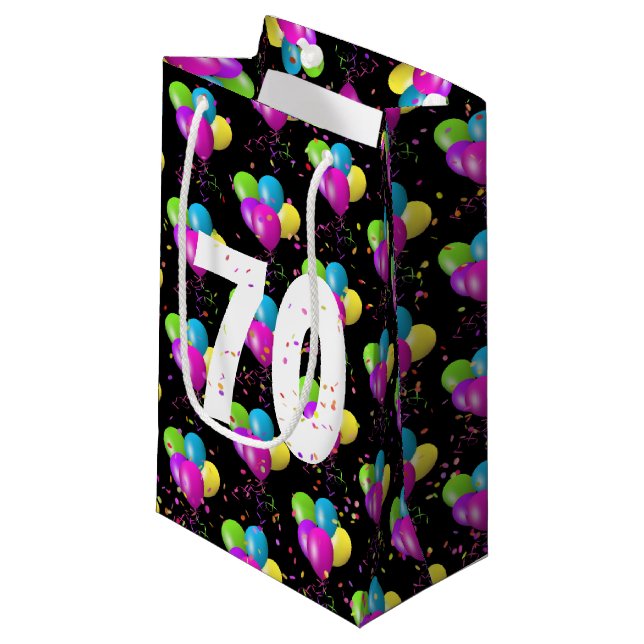 70th Birthday Balloons and Confetti Small Gift Bag (Front Angled)