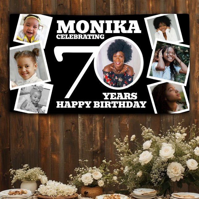 70th Birthday Banner Custom Photo black white (Creator Uploaded)