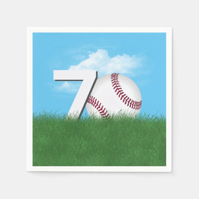 70th Birthday Baseball In Green Grass Napkin (Front)