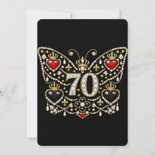 70th birthday bejewelled diamonds butterfly invitation