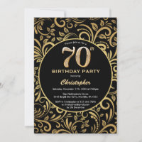 70th Birthday Black and Gold Floral Pattern