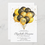 70th Birthday Black And Gold Glitter Invitation<br><div class="desc">Seventy and sensational stylish black and gold balloons and gold glitter birthday party. Modern,  stylish and elegant.</div>