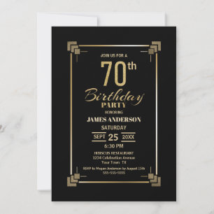 70th Birthday Black and Gold Party Invitation