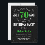 70th Birthday Black and Green Chalkboard Invitation<br><div class="desc">70th Birthday Invitation Black and Green Typography. Chalkboard. Black and White Background. Adult Birthday. Male Men or Women Birthday. Kids Boy or Girl Lady Teen Teenage Bday Invite. 13th 15th 16th 18th 20th 21st 30th 40th 50th 60th 70th 80th 90th 100th. Any Age. For further customisation, please click the "Customise...</div>