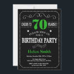 70th Birthday Black and Green Chalkboard Invitation<br><div class="desc">70th Birthday Invitation Black and Green Typography. Chalkboard. Black and White Background. Adult Birthday. Male Men or Women Birthday. Kids Boy or Girl Lady Teen Teenage Bday Invite. 13th 15th 16th 18th 20th 21st 30th 40th 50th 60th 70th 80th 90th 100th. Any Age. For further customisation, please click the "Customise...</div>