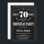 70th Birthday Black and White Chalkboard Invitation<br><div class="desc">70th Birthday Invitation Black and White Typography. Chalkboard. Black and White Background. Adult Birthday. Male Men or Women Birthday. Kids Boy or Girl Lady Teen Teenage Bday Invite. 13th 15th 16th 18th 20th 21st 30th 40th 50th 60th 70th 80th 90th 100th. Any Age. For further customisation, please click the "Customise...</div>