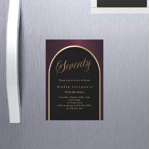 70th birthday black burgundy gold arch luxury magnetic invitation