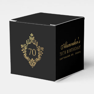 70th Birthday Black Faux Gold Vintage Ornate Crest Favour Box