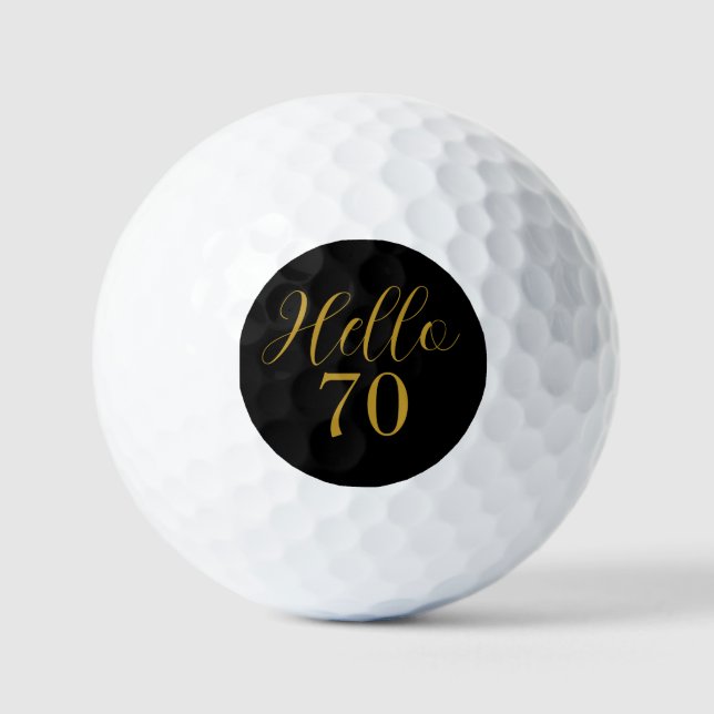 70th Birthday Black Gold Birthday Golf Balls (Front)