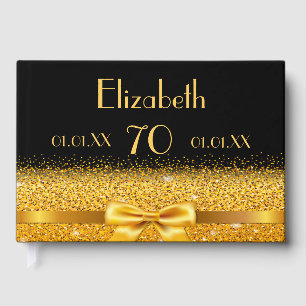 70th birthday black gold classic elegance guest book