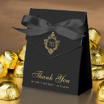 70th Birthday Black Gold Crest Vintage Elegant Man Favour Box<br><div class="desc">An elegant black and gold birthday favour box. On the flap, it has faux gold foil crest with the age in it. The message Thank You is written in the lower part, in an elegant faux gold script, the name, occasion and the date are written in golden caps under it....</div>