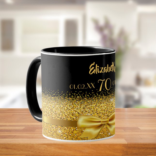 70th birthday black gold elegant name classic mug (Creator Uploaded)