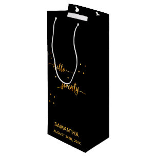 70th birthday black gold hello 70 typography wine gift bag