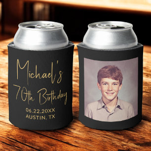 70th Birthday Black Gold Instagram Photo Can Cooler