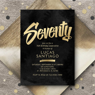 70th Birthday Black Gold Invitation