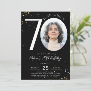 70th Birthday Black Gold Invitation Card Photo