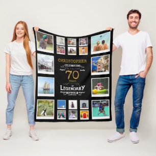 70th Birthday Black Gold Legendary 20 Photo Fleece Blanket