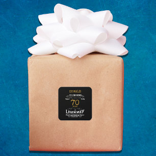 70th Birthday Black Gold  Legendary Retro Square Sticker