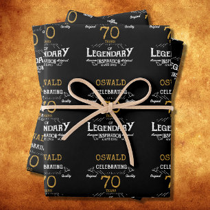 70th Birthday Black Gold  Legendary Retro Wrapping Paper Sheet