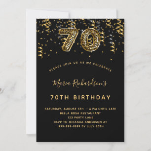 70th birthday black gold leopard glamourous invitation