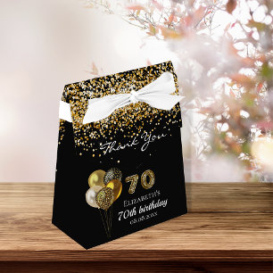 70th birthday black gold leopard thank you favour box