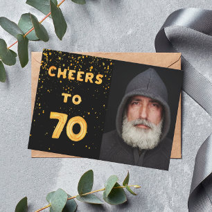 70th birthday black gold photo cheers invitation