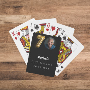 70th birthday black gold photo playing cards