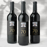 70th Birthday Black Gold Photo Wine Label<br><div class="desc">Celebrate your loved one's birthday in style with a black and gold birthday wine labels featuring their favourite photo. Discover how this high-quality,  customisable wine label can elevate any birthday celebration and create a lasting impression for the birthday honoree.</div>