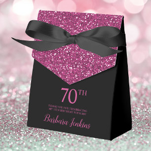 70th Birthday Black Hot Pink Glitter Thank You Favour Box