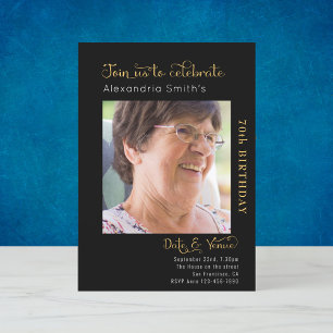 70th Birthday Black Invitation