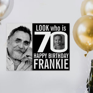 70th birthday black look 70 custom photo now then poster