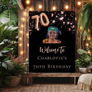 70th Birthday black rose gold photo star welcome Poster