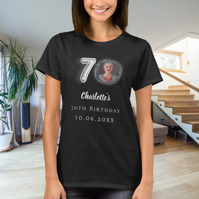 70th birthday black silver photo T-Shirt (Creator Uploaded)