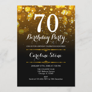 70th Birthday - Black White Gold Invitation
