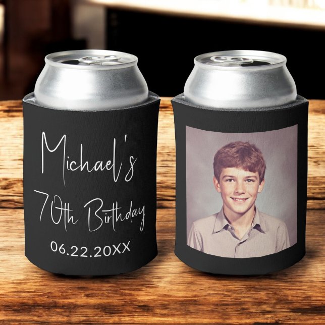 70th Birthday Black White Instagram Photo Can Cooler (Creator Uploaded)