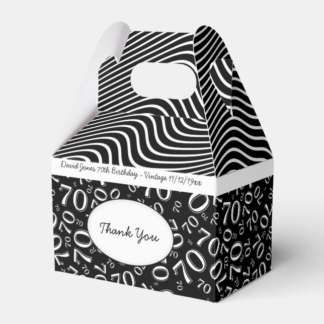 70th Birthday Black/White Number Pattern Favour Box (Front Side)