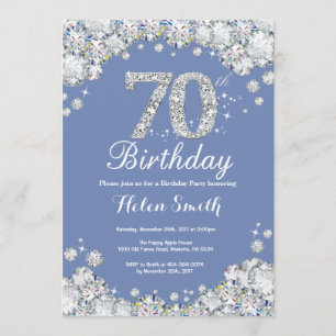 70th Birthday Blue and Silver Diamond Invitation